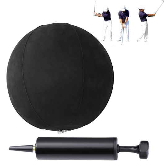 Golfer demonstrating correct arm connection using the golf smart ball swing training aid