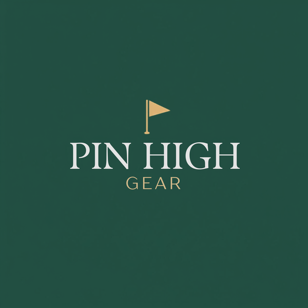 Logo of Pin High Gear with a gold flag on a green background